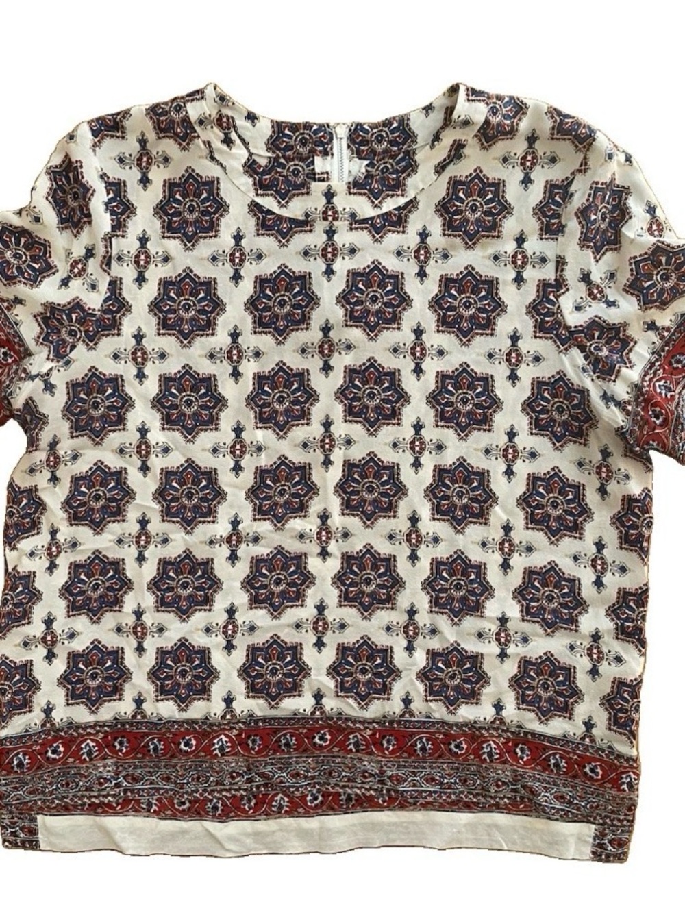 Madewell Women's 100% Silk Geo Printed Short-Sleeve Top